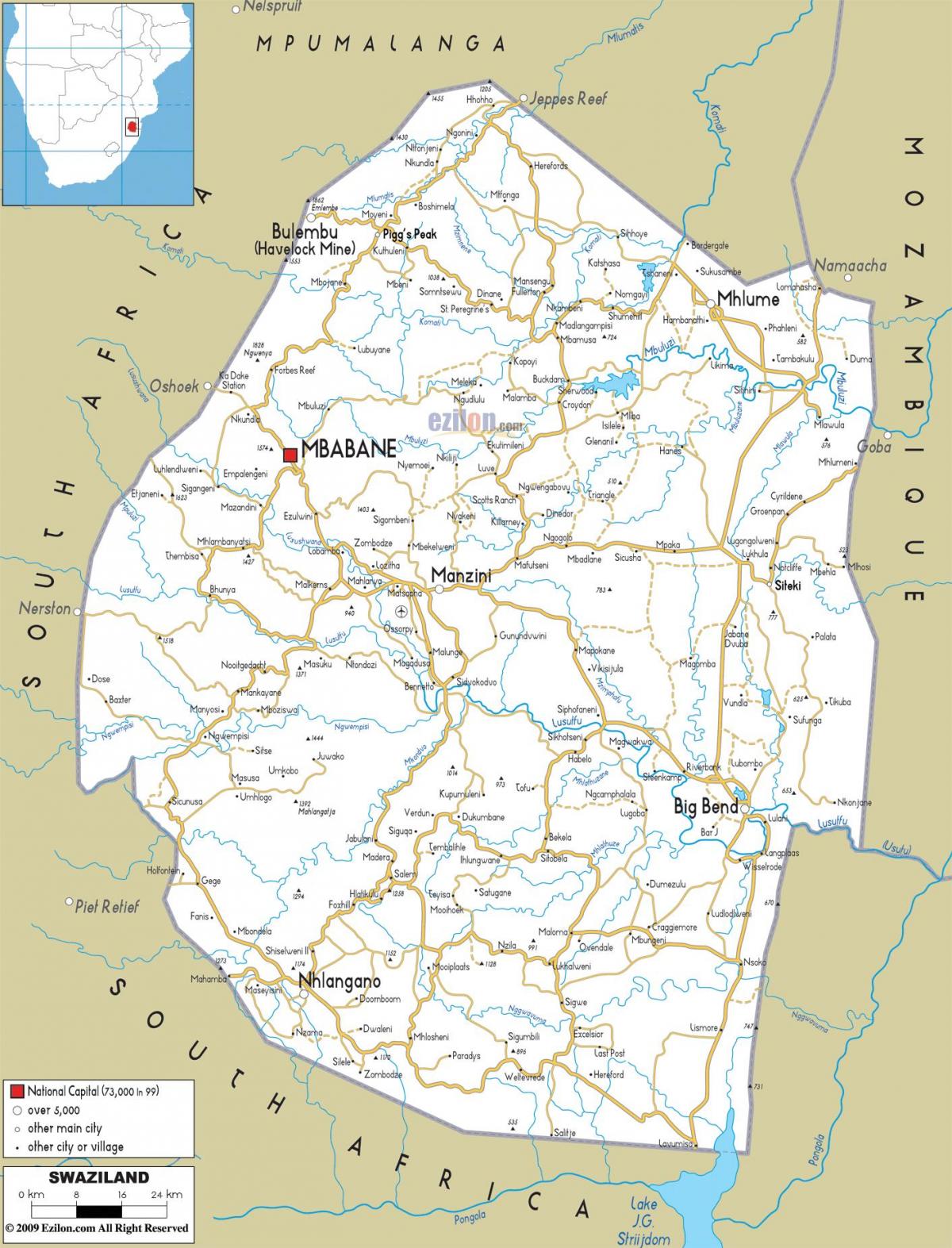карта на Свазиленд