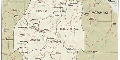 Карта Свазиленд показване на гранични пунктове